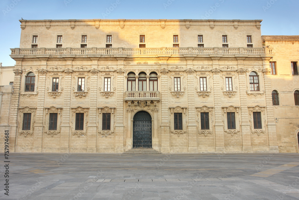 Piazza Duomo in the Italian city of Lecce in the province of Puglia with the seminary building