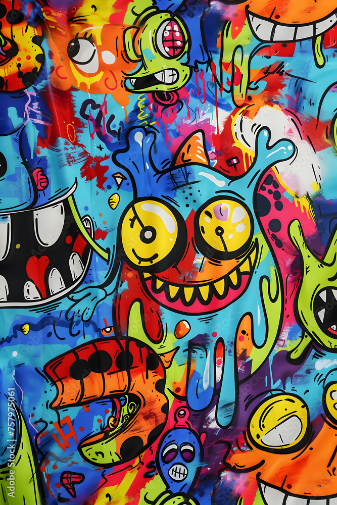 Abstract graffiti cartoon monsters, ghosts and strange beings. Hand drawn doodle pattern Abstract graffiti cartoon monsters, ghosts and strange beings. Hand drawn doodle pattern