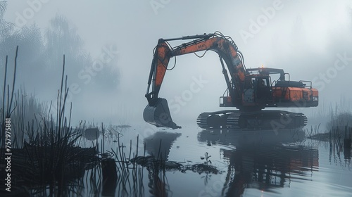 Self-Driving Excavators Carving Paths Through Dense Fog on Wetlands Expedition