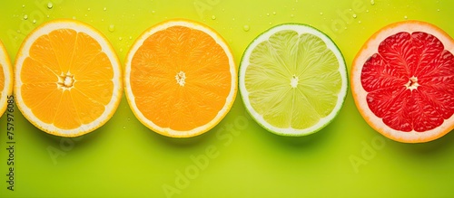 Fototapeta Naklejka Na Ścianę i Meble -  Fresh Citrus Fruits Glistening with Water Droplets, Ready for Juicing or Snacking