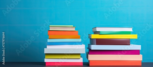 Pile of Colorful Books Stacked on Wooden Surface, Educational Literature Collection