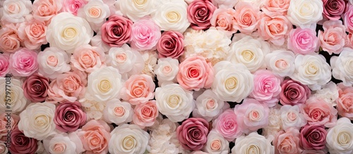 Lush Pink and White Roses Blossoming with Elegance and Grace in a stunning display of Nature's Beauty