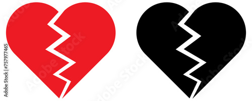 Black and red broken heart icons. Vector illustration