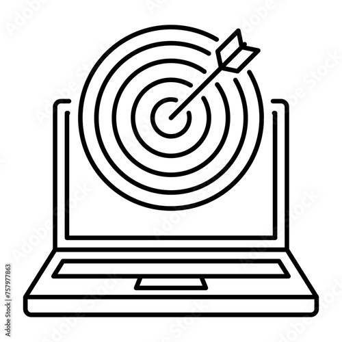 Dartboard and Laptop Symbolized Hit the Target concept, aims tech and ecommerce vector design, Boosting productivity abilities Symbol, business motivation Sign, Enterprise impetus stock illustration
