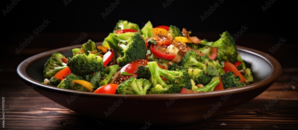 Nutritious Bowl of Colorful Broccote Garnished with Fresh Vegetables