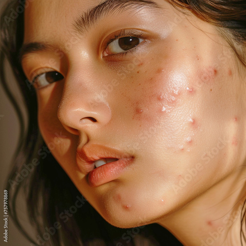 Beauty image of an Asian woman with acne on her face