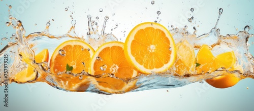 Vibrant Oranges Cascading into Sparkling Water - Refreshing Tropical Splash