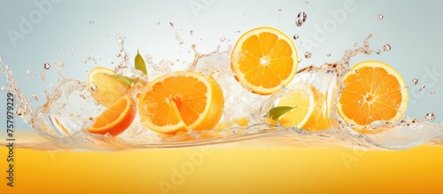 Vibrant Oranges Cascading into Rippling Water in a Refreshing Splash of Colorful Citrus Fruit