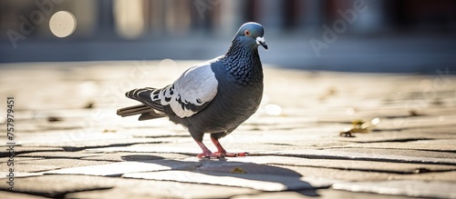 Majestic Pigeon Perched Gracefully on City Pavement in Urban Setting