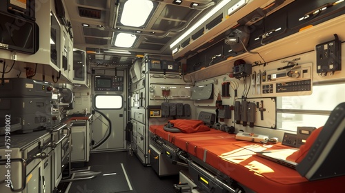 Interior view of an ambulance with medical equipment