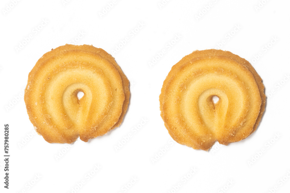 Two danish butter cookies the vanilla ring cookie top view isolated on white background clipping path Two danish butter cookies the vanilla ring cookie top view isolated on white background clipping path