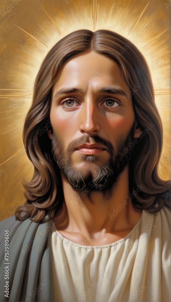 Jesus Christ on a golden background, close-up, 3d rendering Jesus Christ on a golden background, close-up, 3d rendering
