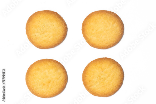 Group of danish butter cookies the country style cookie top view solated on white background clipping path