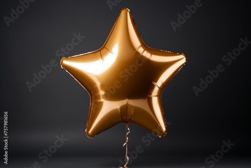 Shiny gold star balloon on dark background