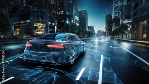 Lane-keeping assist technology demonstrated in a car, ensuring precise navigation within marked lanes.