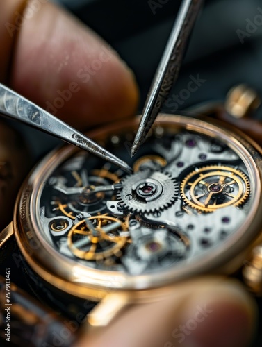 Close-up of a skilled watchmaker repairing the intricate parts of a luxury mechanical watch.