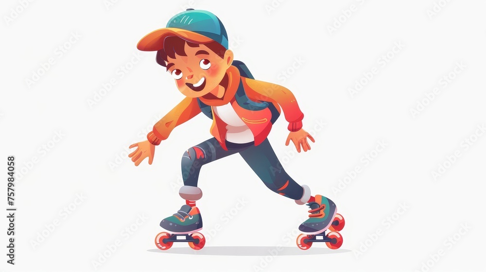 A funny comic character on roller skates. A fun sport shape in a cap. A modern trendy abstract figure designed for kids. This is an isolated modern illustration for kids.