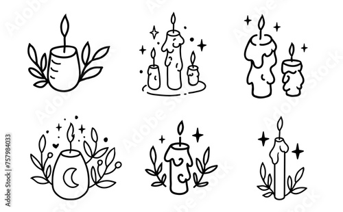 Set with Candle icons. Vector illustration. Esoteric and magic. Self care concept  relaxation and balance.