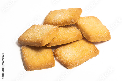 Group of danish butter cookies the finnish bread cookie isolated on white background clipping path