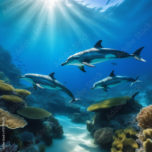 Dolphin on the ocean floor. undersea world © Татьяна Жерносенко