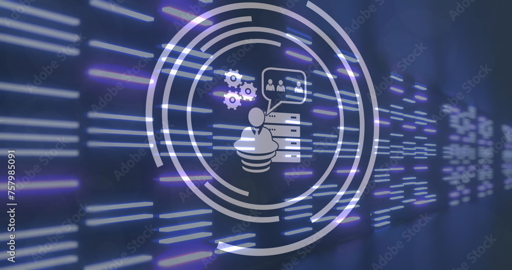 Image of icons over moving columns on black background Image of icons over moving columns on black background