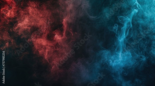 Abstract smoky background. Red and blue mystical effect. Fiery swirls of mystery.