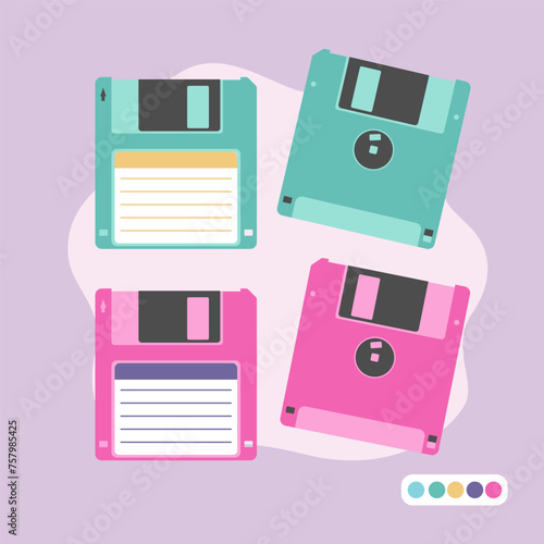 Magnetic floppy disk. Diskette in 90 style, illustration in flat design.Vector illustration.
