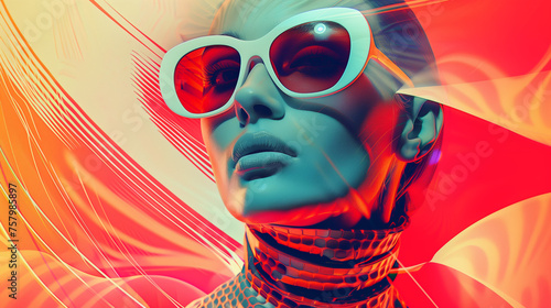 Stylized digital portrait of a woman with futuristic sunglasses.