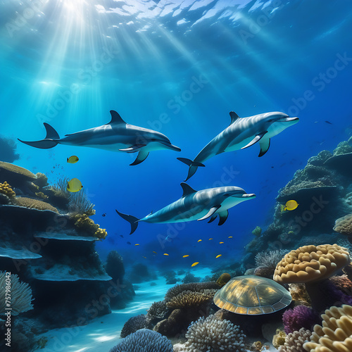 Dolphin on the ocean floor. undersea world © Татьяна Жерносенко