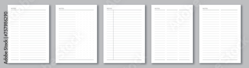 Notebook paper collection. A4 format sheets with lines and dots. Notes template