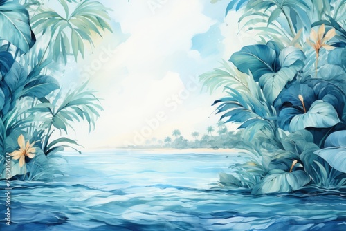 Refreshing abstract tropical blue watercolor illustration high resolution