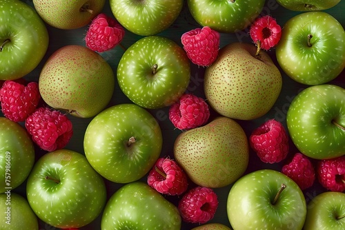 Pattern of raspberry and green apples