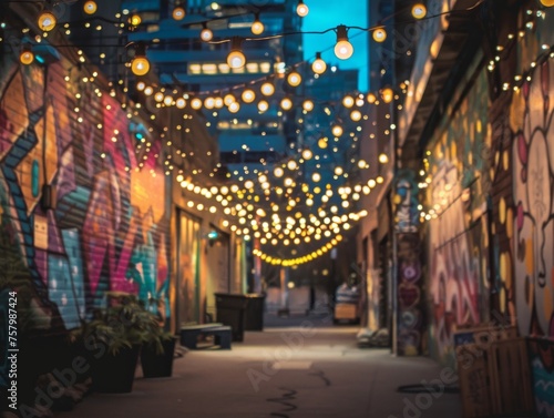 Immerse yourself in the jubilant scene portrayed on the urban canvas, with chalk festoons swaying under graffiti lights, infusing the street art with a celebratory energy.