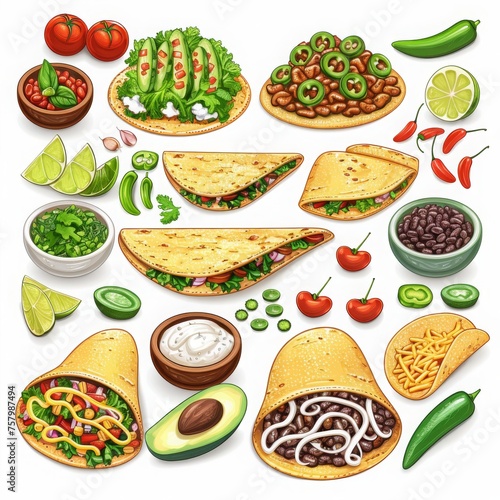 A Variety of Mexican Food Drawing