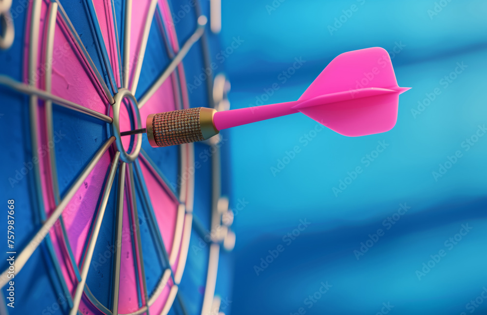 Pink Arrow hits the center of the target in a game of Darts Pink Arrow hits the center of the target in a game of Darts