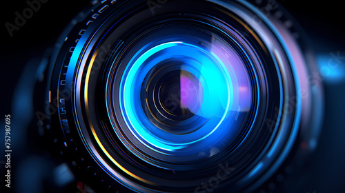 Professional camera lens with colorful bokeh lights