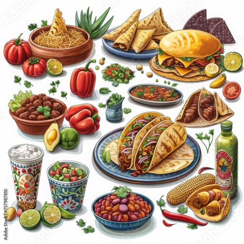 Vibrant Painting of Mexican Food and Drinks