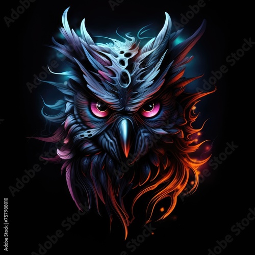 Wise owl glowing on a dark background