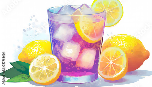Cold Lemonade In Glass With Ice and Lemons