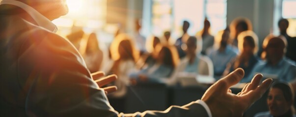 Speaker's hands during a training session in a business office.