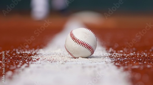 Baseball on infield chalk line in close-up