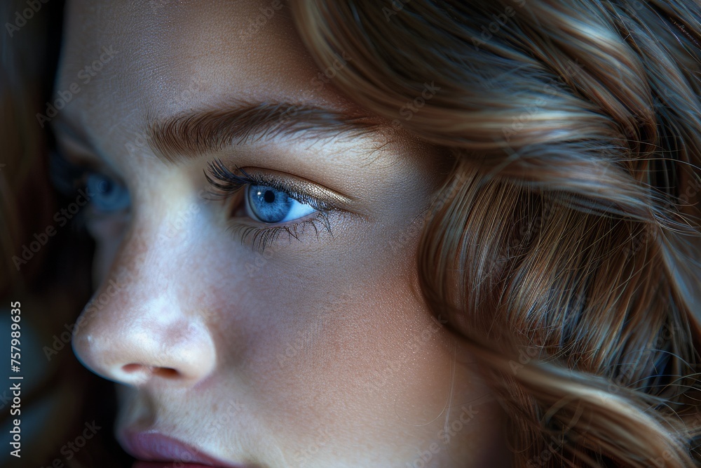 An intimate close-up of a part of a wavy hair revealing intricate texture and shine An intimate close-up of a part of a wavy hair revealing intricate texture and shine