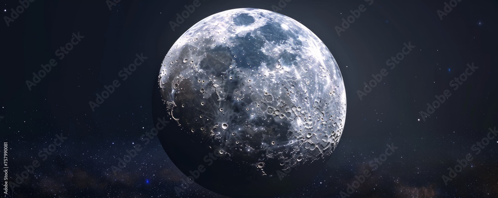 Fototapeta premium Moon detailed surface against the dark night sky.