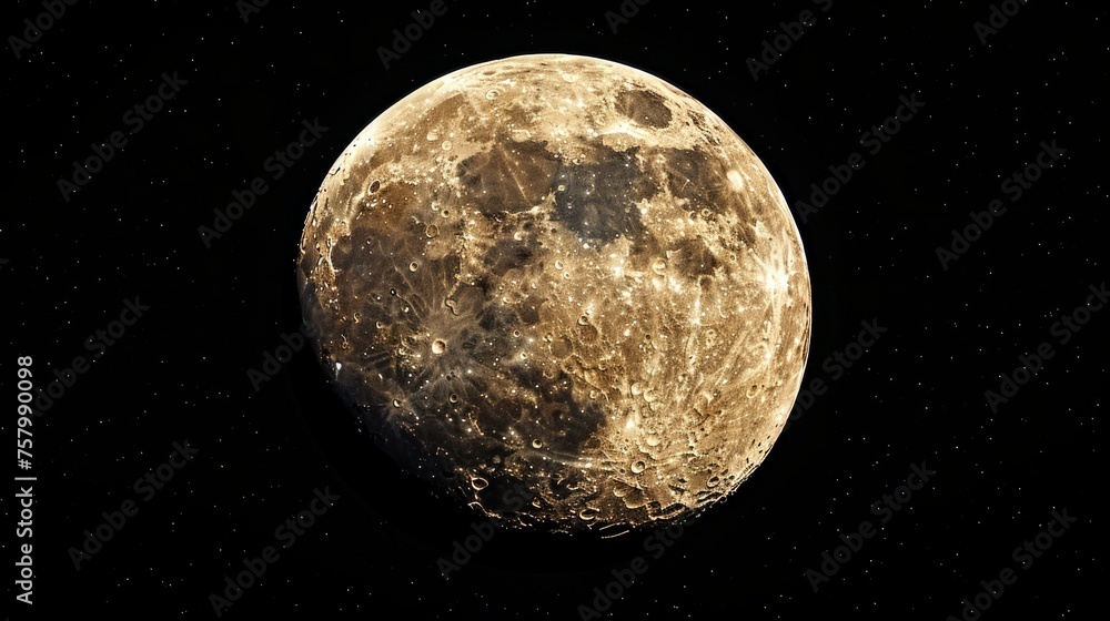A detailed moon background, highlighting the Moon as Earth's only permanent natural satellite in the night sky - obrazy, fototapety, plakaty 