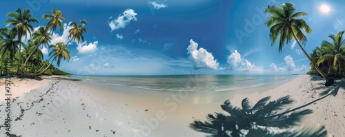 Tropical beach panorama with white sand and coconut palms. © vadymstock