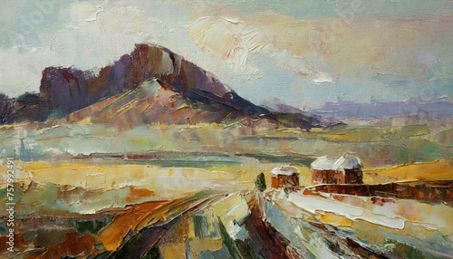 An impressionist style oil painting of landscape in Arizona, America