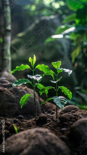 Coffee bean seedlings showcasing growth, green beauty