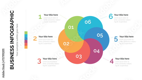 Business infographic with six options. Suitable For Presentation Template With 16x9 Aspect Ratio