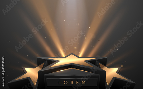 Black and gold star shape stage with light effect