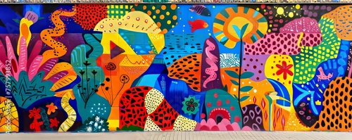A vibrant mural on an urban wall  celebrating street art and community expression in a colorful city neighborhood
